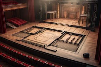 do 3d design of a stage, hall and event center