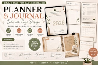 design attractive planner journal, junk journal interior page printable planner