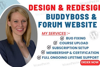 design wordpress community, learning, forum website using buddyboss, buddypress