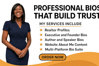 write professional SEO author bio realtor profile HR essay case study writing
