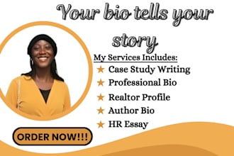 write professional SEO author bio realtor profile HR essay case study writing
