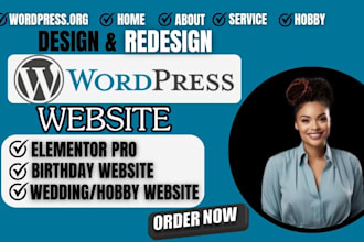 design wordpress website for hobby wedding birthday wordpress elementor pro