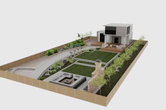 creative exterior design, backyard, garden, patio design, landscape, rendering
