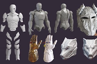 be cosplay props maker, sculpt 3d armour, helmet, gauntlets mask for 3d printing
