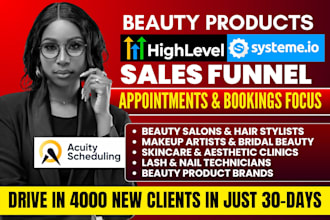 build gohighlevel sales funnel, beauty health landing page expert kajabi website