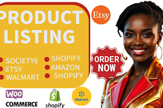 arrange product listing on amazon etsy ebay walmart shopify storenvy printify