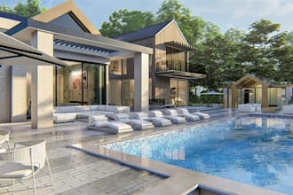 remodel residential house exterior, interior realistic rendering,pool,cgi villa