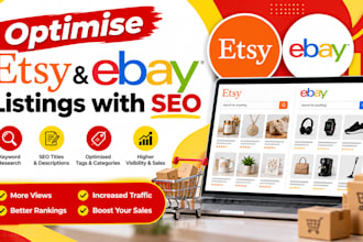 optimise etsy and ebay listings with SEO, images, and keywords
