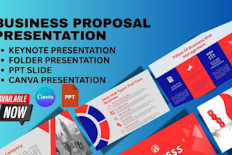 do business proposal presentation, ppt slides, pdf folder startup, canva keynote