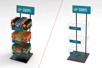realistic 3d product display gondola and retail posm designs