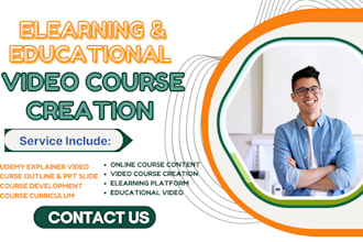 do elearning and educational video courses, ai and 3d explainer videos, udemy