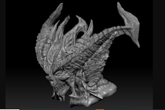 sculpt 3d realistic monster headbust, 3d face map, 3d body model for 3d printing