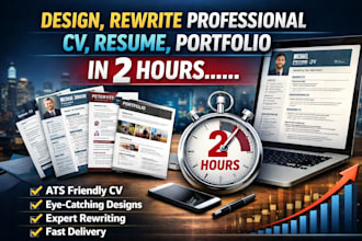 design, rewrite professional CV, resume, portfolio in 2 hrs