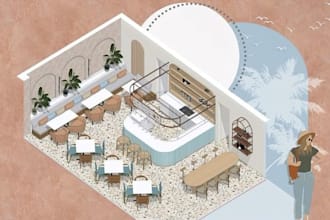 do 3d interior, interior design, cafe, restaurant