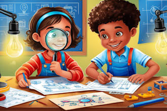 draw children picture book illustration, and children story book illustration