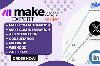 fix make com, setup make com make API webhook, integromat, zapier API automation