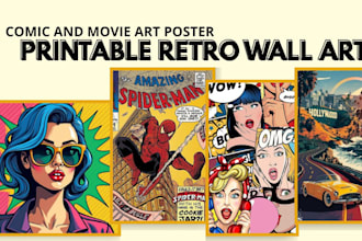 movie art, retro poster, illustration, vintage comic poster, printable wall art
