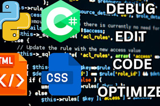 code debug write fix edit optimize python html css java php sql lua unity script