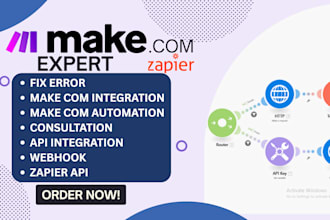 make com, webhook, make API, integromat, and zapier automation services made com