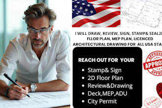 stamp and seal all architecture plans for USA city permit mep site plan