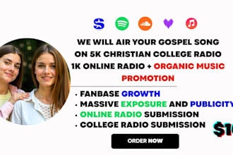 air your gospel song on 5k christian college radio, 1k online radio