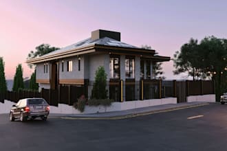 remodel contemporary villa house,cgi courtyard, resting area, 3d layout, blender
