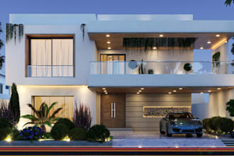 do tropical landscape design,skp render,3d front elevation,cgi photorealistic