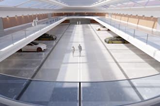 buildup modern luxury car park garage, architectural vray high quality rendering