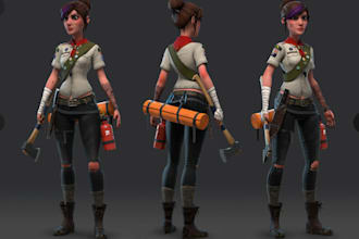 detailed 3d realistic game character, ue5 rig, 2d sketch to 3d model, retexture