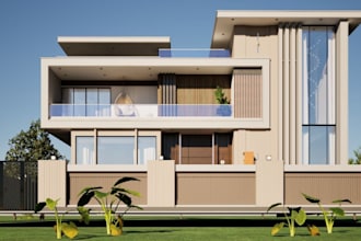 revise 3d elegant villa,3d sleek facade design,cgi glass house,twinmotion render