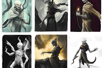 illustrate sketches of fantasy, scifi and horror characters