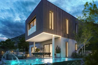 design 3d house apartment, pool modeling and rendering, front elevation,3dsmax
