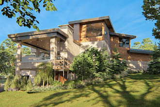 revamp 3d mountain chalet interior and exterior,landscape design,facade 8krender