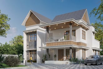 renew 3d modern tropical residence, villa exterior garden ,terrace balcony, cgi