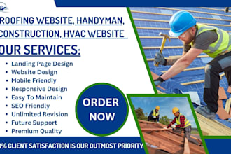 design handyman, roofing, plumbing, construction, junk removal, hvac website