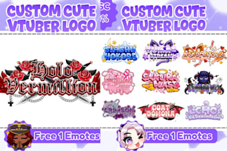 design cute vtuber twitch, anime game streamer logo, emotes, live2d and pngtuber