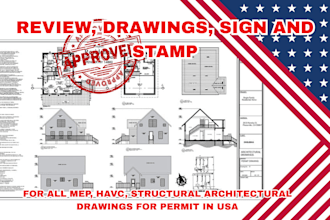 review and stamp architect, structural drawings, mep stamp, hvac for city permit