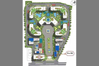 render architectural site plan, master plan, layout plan