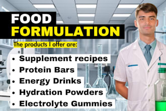 formulate supplement, protein bars, powders, gummies, drinks, and snacks recipes