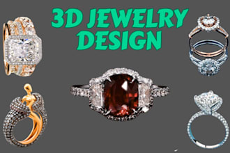 create 3d cad jewelry design, rings, pendant, chain, jewelry designer, rendering