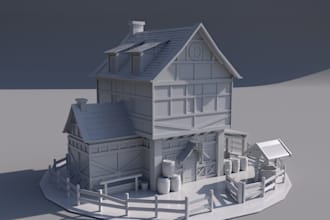 model fantasy castle, mini old house,medieval terrain,wooden beamer, 3d printing