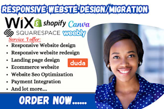 redesign design, migrate your canva to wix shopify store squarespace weebly duda