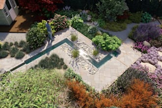 be garden landscape architect, outdoor pool,deck, trees, patio design, frontyard