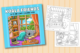 draw cozy bold and easy coloring book illustrations for amazon KDP
