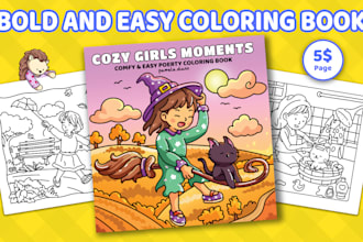 draw cozy bold and easy coloring book illustrations for amazon KDP
