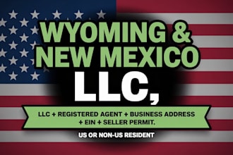 register, incorporate your llc corp business in new mexico wyoming delaware USA