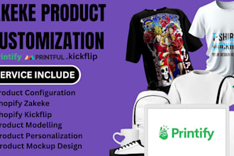 setup zakeke kickflip, customily 2d, 3d product customization shopify etsy store