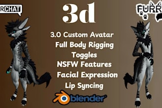 do 3d anime model, custom vrchat avatar for vrc, vtubing, PC or quest