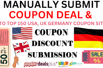 manually submit coupon code and deal upto top 150 coupon germany, UK, USA site