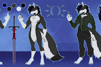 draw furry reference sheet for your fursona, furry art oc art fursona ref sheet